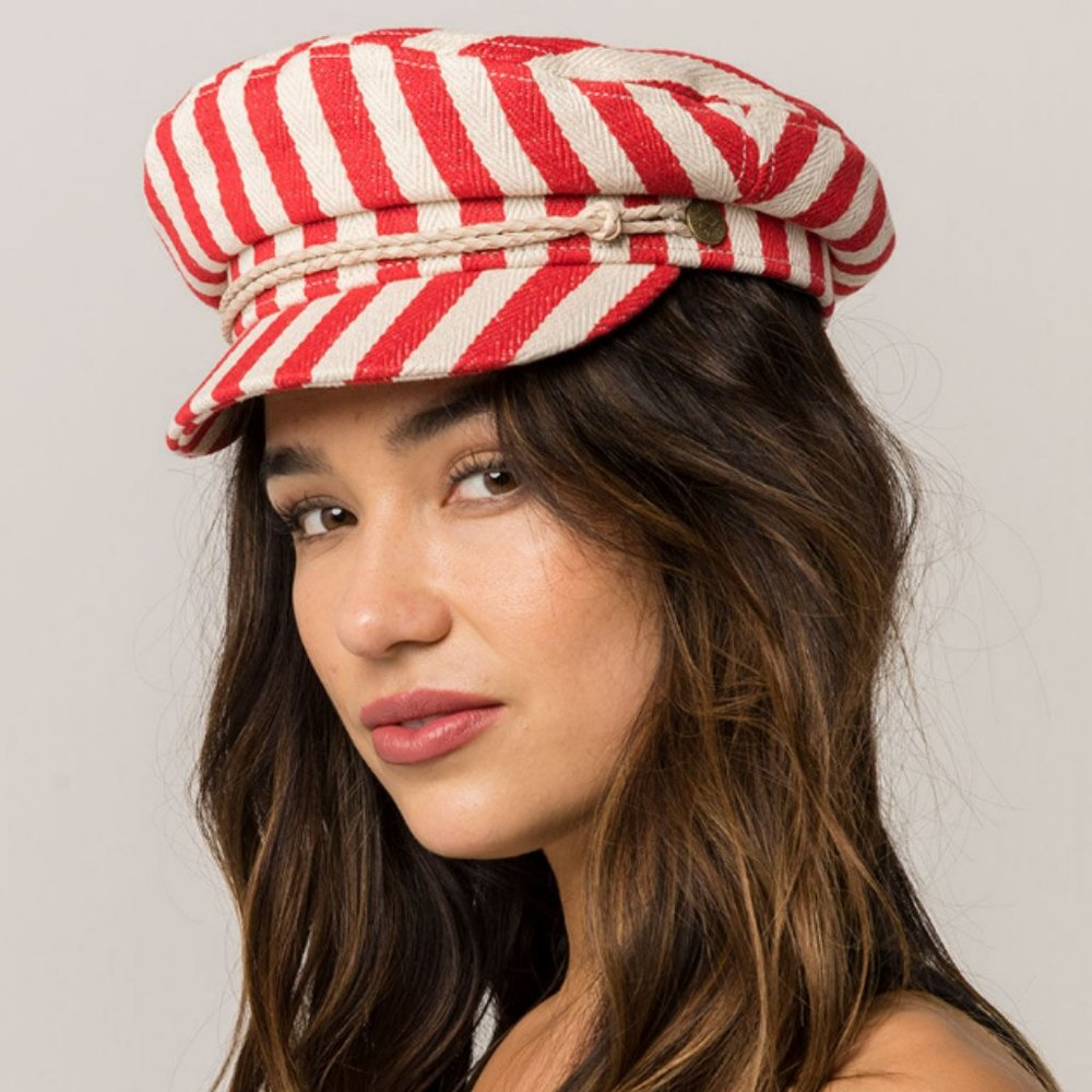 Brixton Fiddler Cap, Red Stripe, Size Small